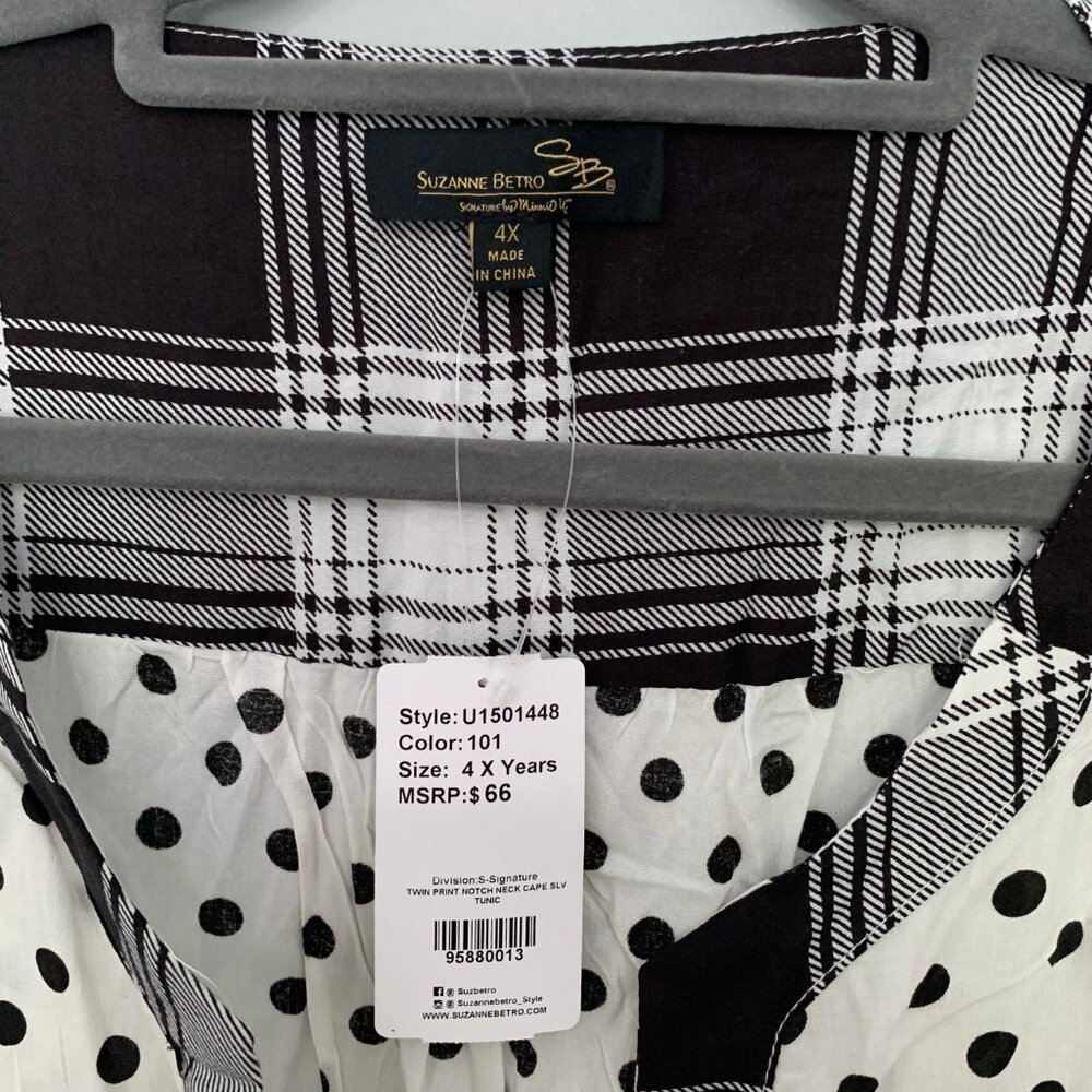 NEW Suzanne Betro retro black white mixed pring collared short sleeve blouse top - Picture 6 of 10